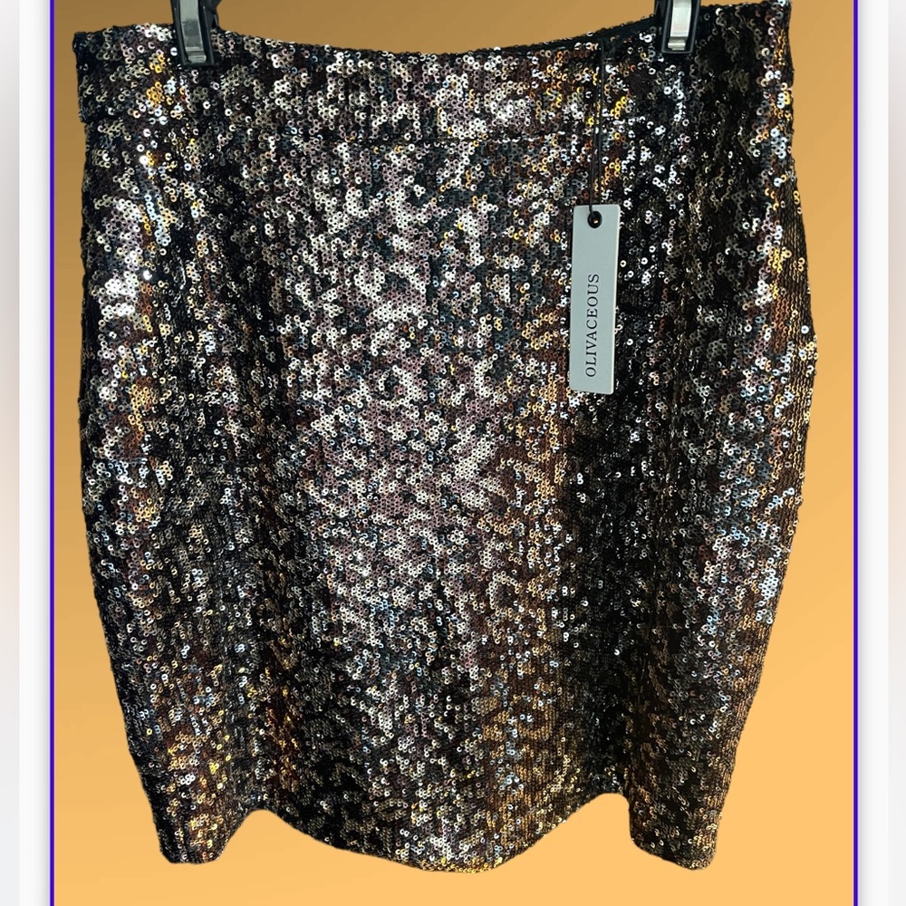 Olivaceous NET Leopard Sequin Mini Skirt